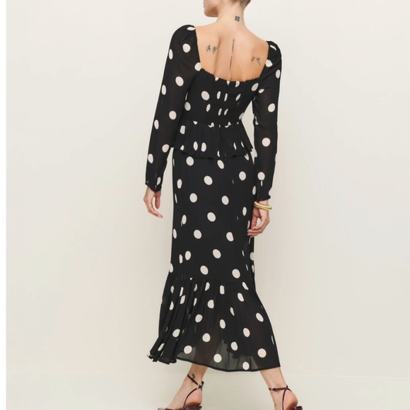 NEW Reformation Zandra Midi Dress - Moon Dot French Polka Dot - Picture 6 of 13